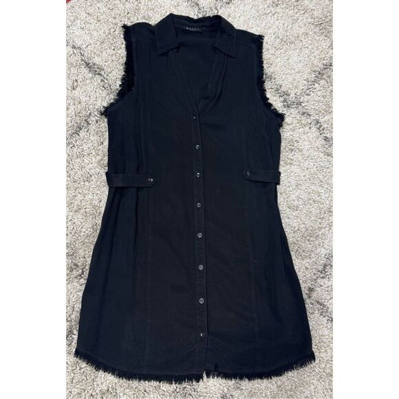 Maven West Women’s Black Frayed Button Front Sleeveless Dress Size Large NEW - Picture 2 of 9